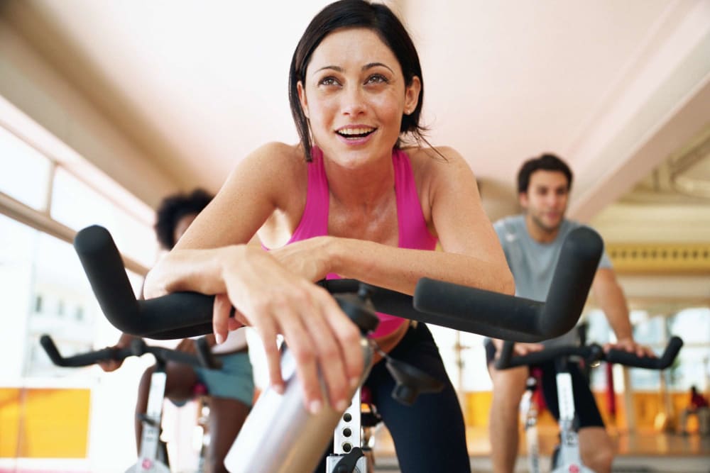 Resident works out in the fitness center at Shoreline Veterans Center in Shoreline, Washington