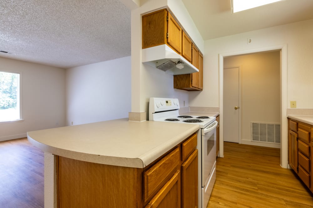 Kitchen with peninsula island at New Hillside in Joint Base Lewis McChord, Washington