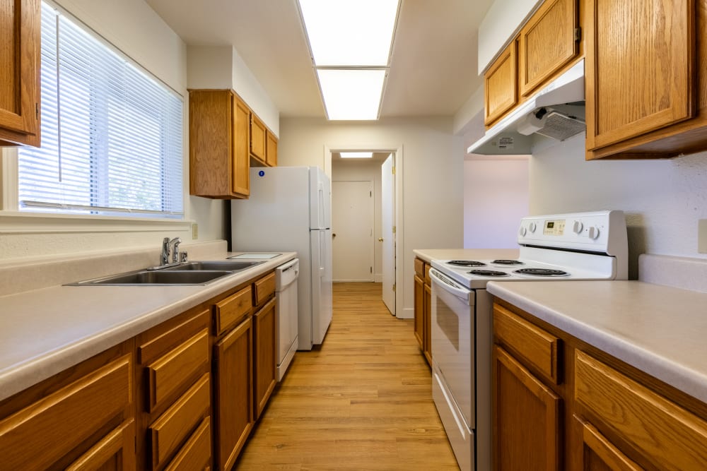 Kitchen with plenty of storage at New Hillside in Joint Base Lewis McChord, Washington