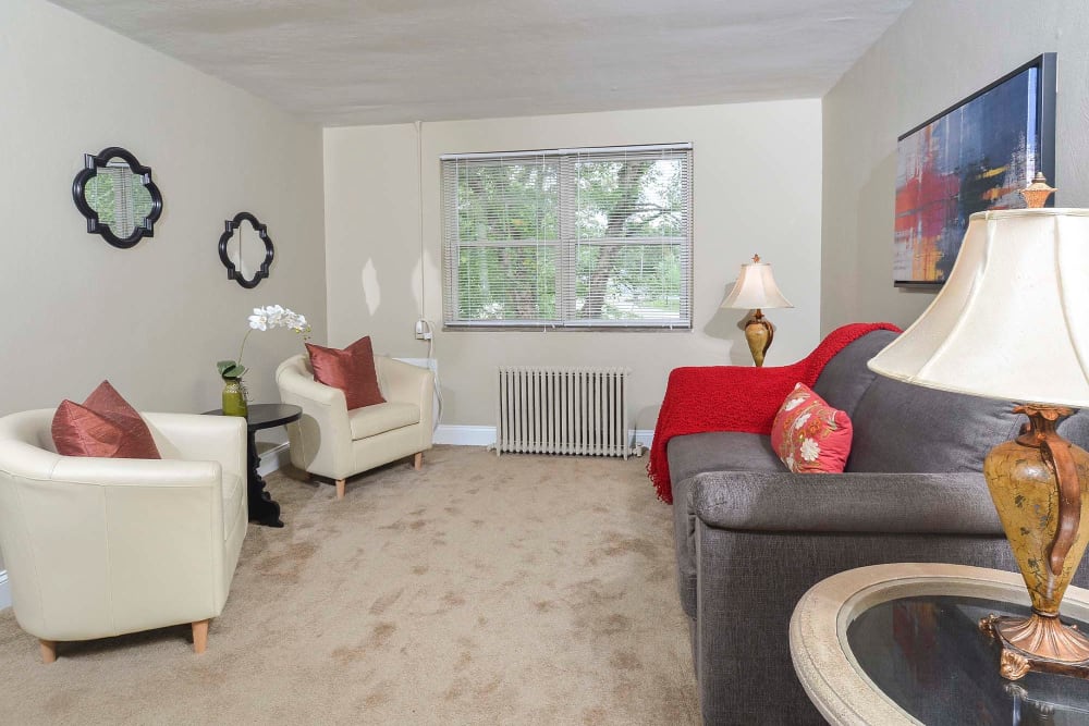 Model living room at The Alden, Pittsburgh, Pennsylvania