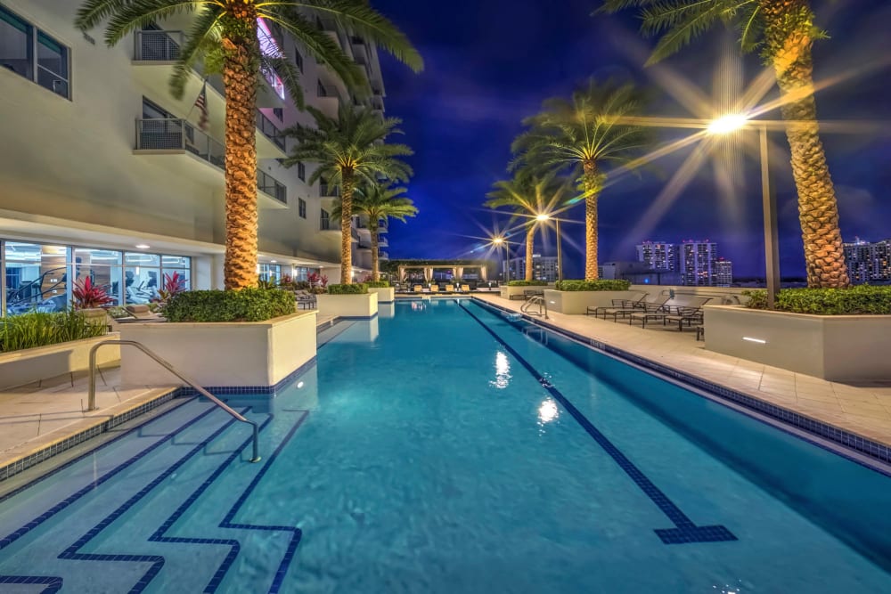 Rendering of residents swimming pool at Parkline Palm Beaches in West Palm Beach, Florida