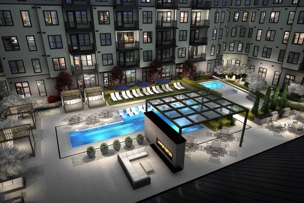 Rendering of residents swimming pool at Ironworks on Fox in Denver, Colorado