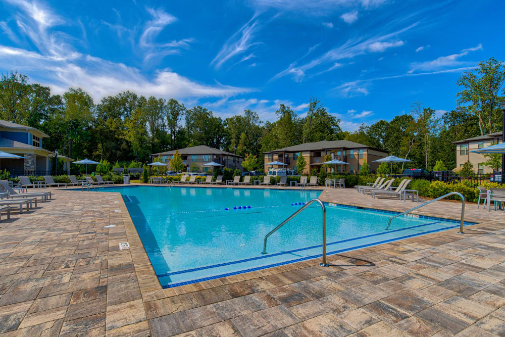 The sparkling community swimming pool at Brookside Heights Apartments in Cumming, Georgia