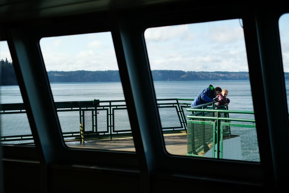 Residents riding the ferry near Parallel 49 in Anacortes, Washington