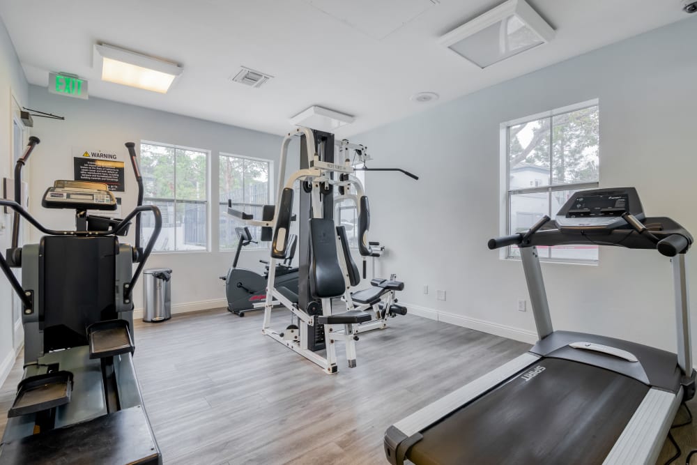 Fitness center at Woodpark Apartments in Aliso Viejo, California