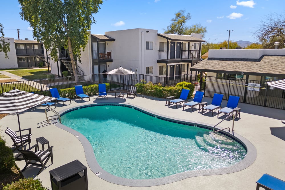 Large swimming pool at Las Brisas Apartments in Tucson, Arizona