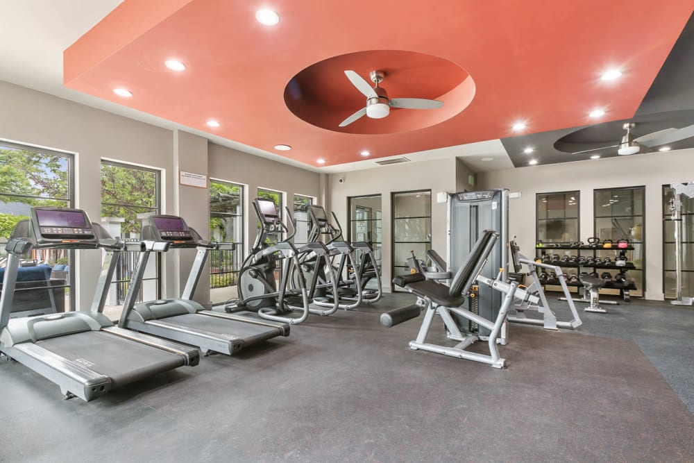 Fitness center equipment at Villas at Chase Oaks in Plano, Texas