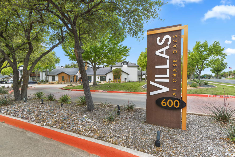 Exterior sign at Villas at Chase Oaks in Plano, Texas