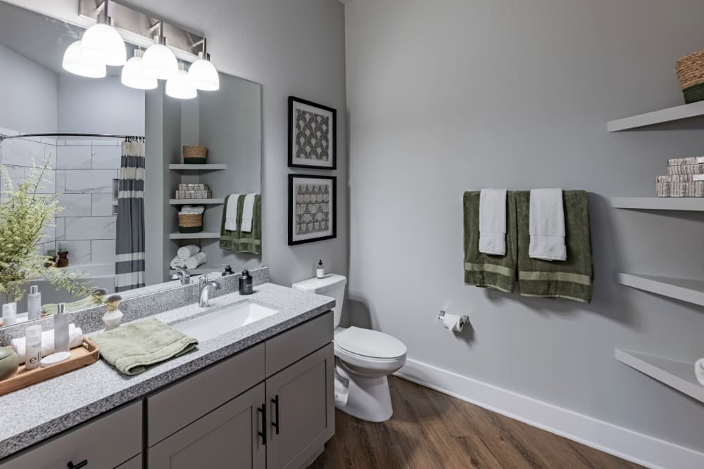 A model bathroom in a model home at Fitzroy Grove in Rogers, Arkansas