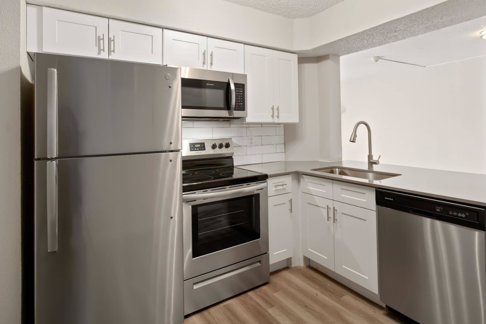 Stainless-steel appliances in the kitchen at Tides at Meadowbrook in Fort Worth, Texas