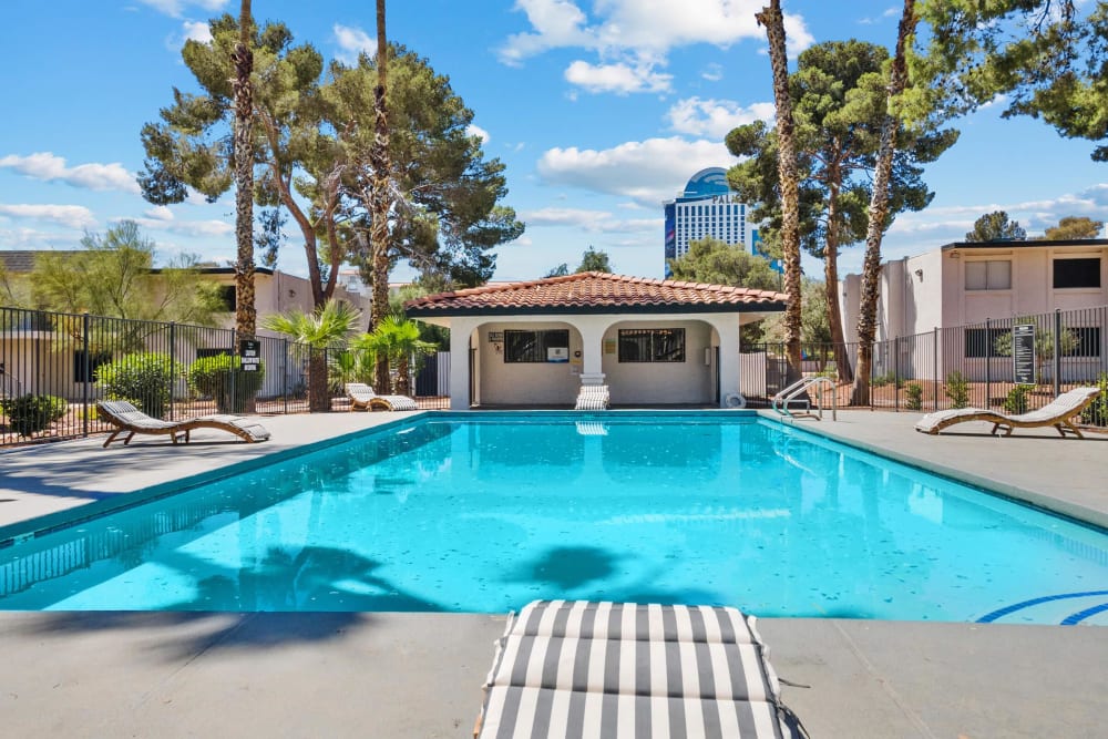 Pool and lounge chairs at Tides on Wynn in Las Vegas, Nevada