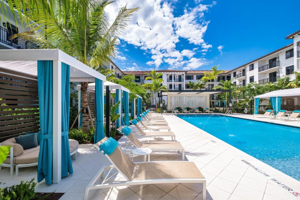 Spectacular privacy options poolside at The Residences at Monterra Commons in Cooper City, Florida