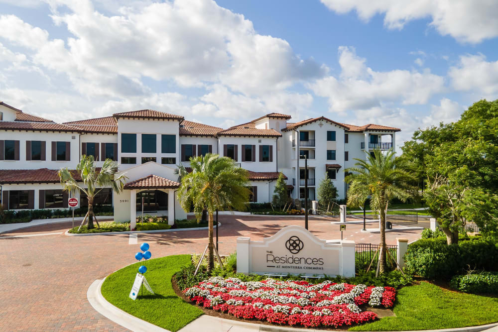 Community property entry and landmark at The Residences at Monterra Commons in Cooper City, Florida