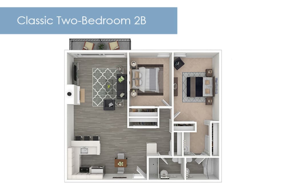 Classic Two-Bedroom Floor Plan 2B at The Meadows