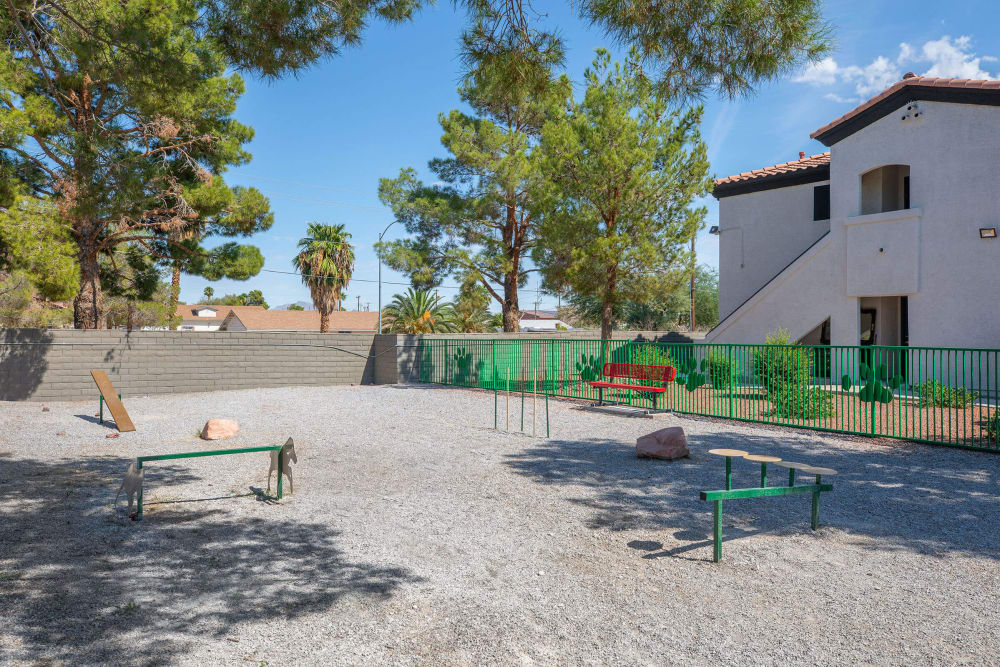 Dog park with agility equipment at Tides at North Nellis in Las Vegas, Nevada