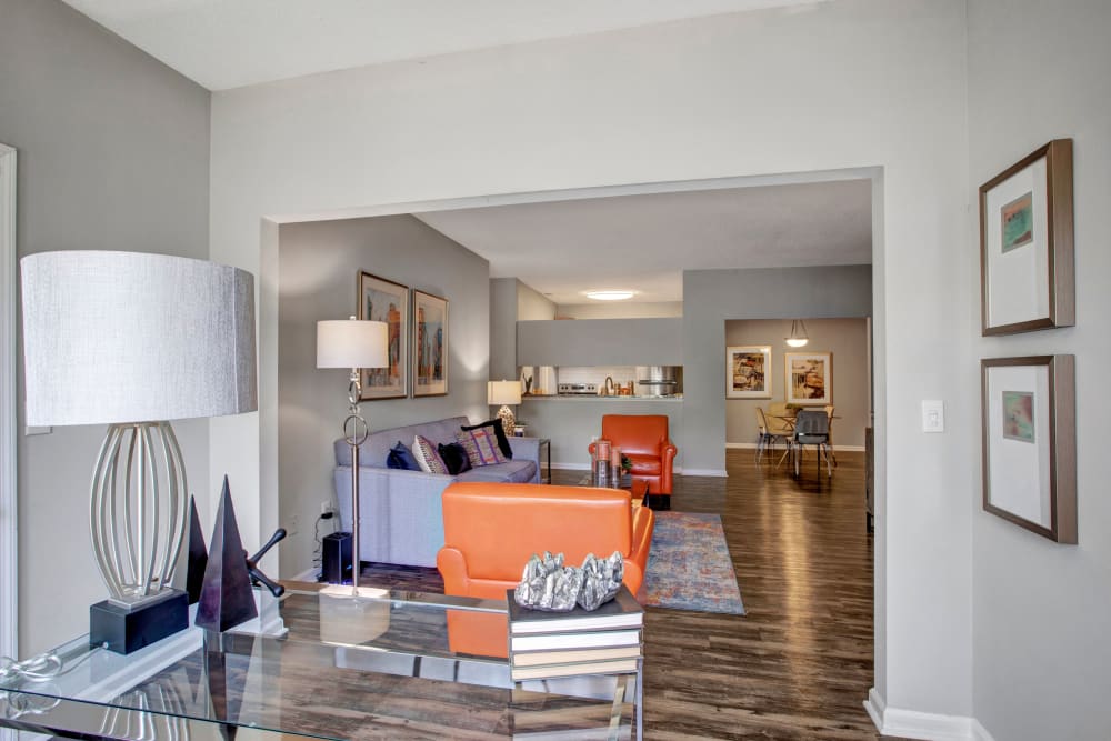 Vibrant living room at Amber Chase Apartment Homes in McDonough, Georgia