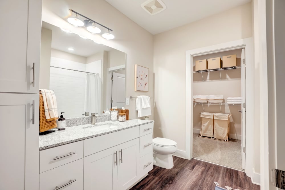 Spacious bathroom with walk in closet at The Mallory