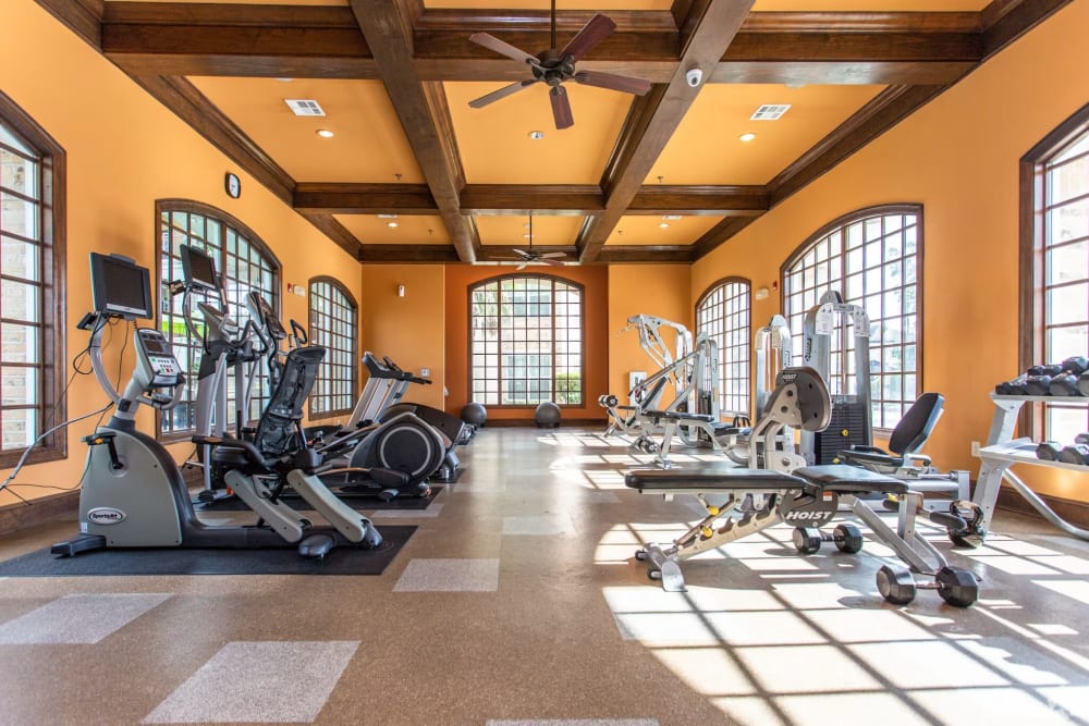 Fitness center at Woodland Hills in Humble, Texas