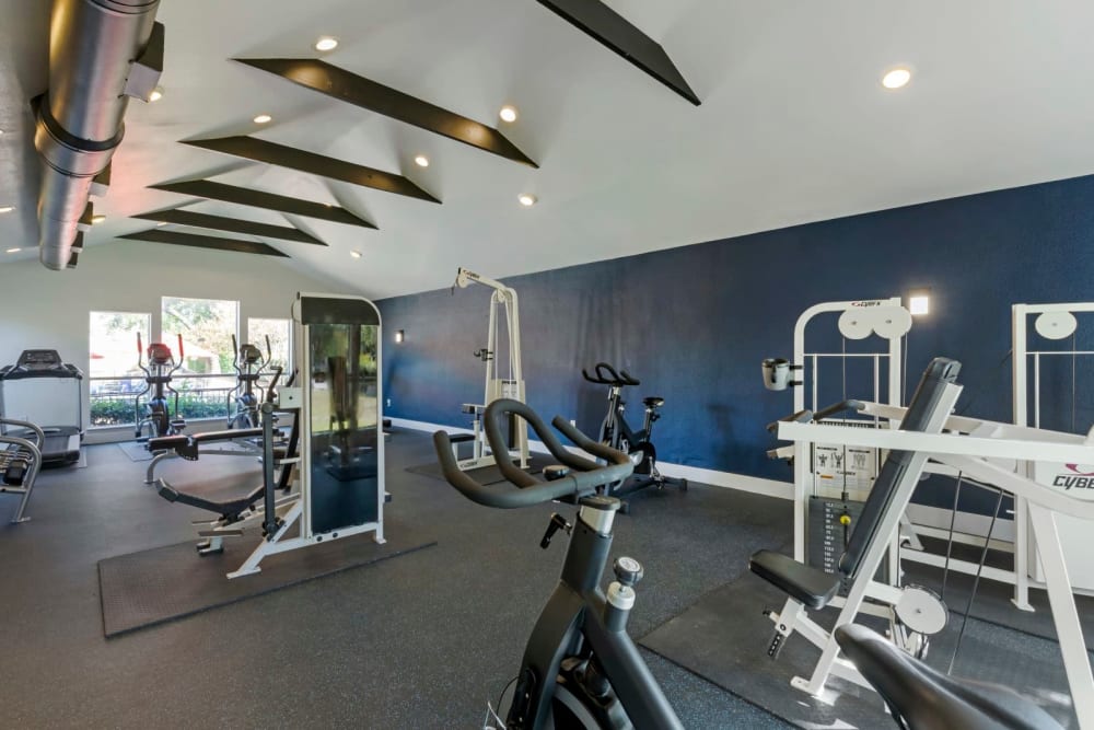 Cardio and weight lifting equipment in the fitness center at Valley Oaks in Hurst, Texas