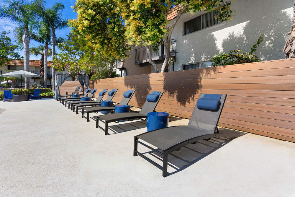 Comfortable pool seating on a gorgeous day at Terra Camarillo in Camarillo, California