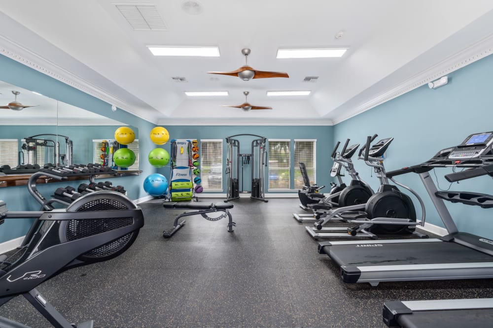 Equipment in the fitness center at Gates at Jubilee in Daphne, Alabama