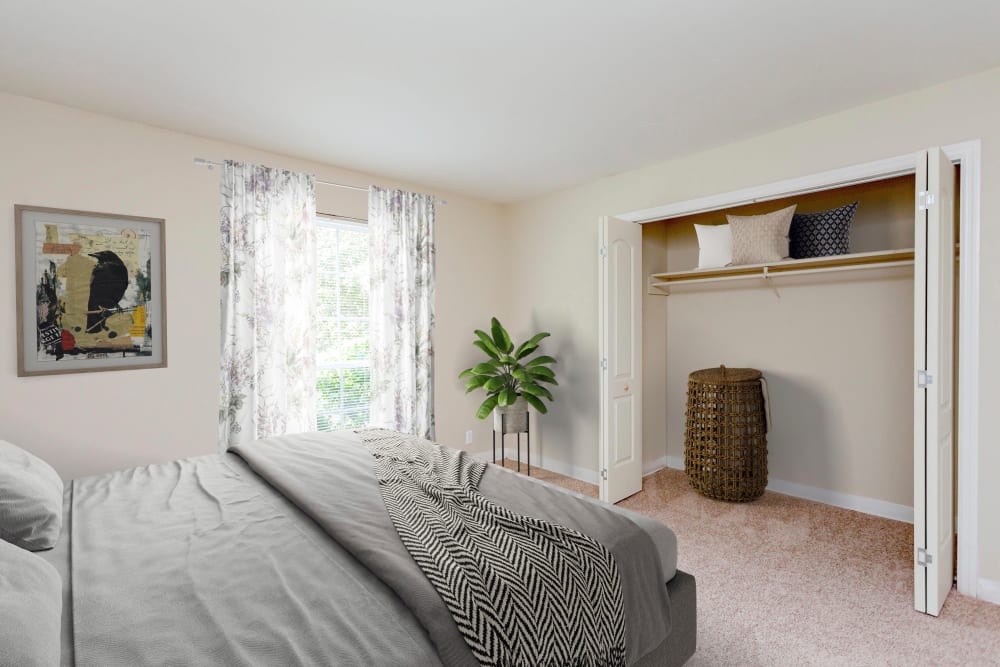 Bedroom with plush carpet at Southwood Apartments in Nashville, Tennessee