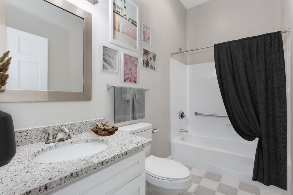 Bathroom with shower at The Grand Apartments in Chattanooga, Tennessee