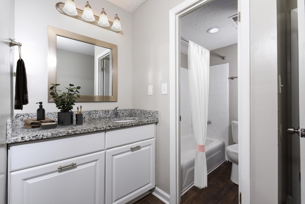 Bathroom with beautiful lighting at Valley Station Apartment Homes in Birmingham, Alabama