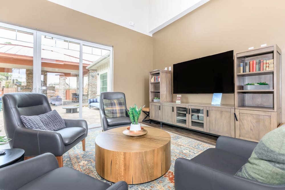Resident lounge with TV at Trailside Apartments in Flagstaff, Arizona