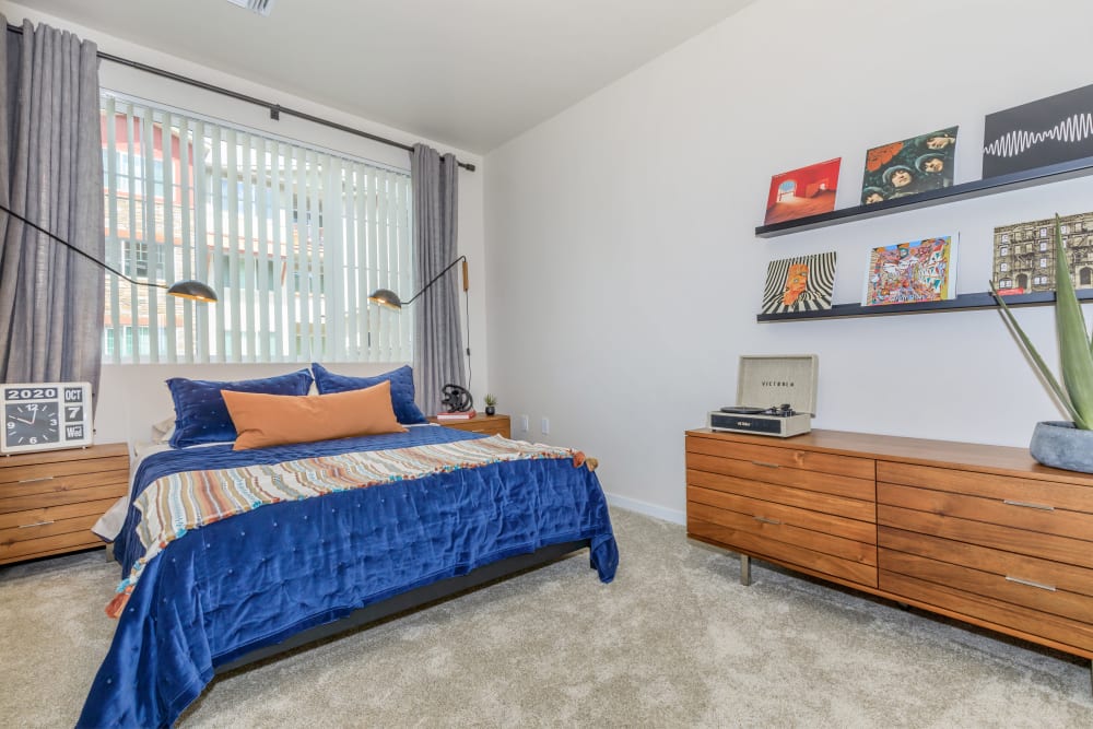 Bedroom with huge window at Trailside Apartments in Flagstaff, Arizona