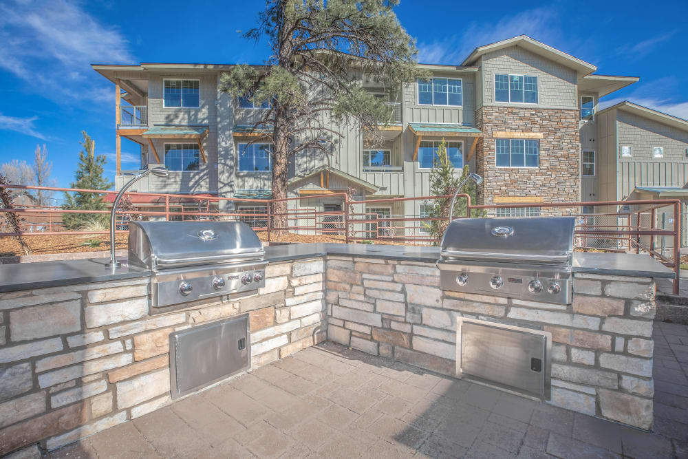 Grilling stations outside of Trailside Apartments in Flagstaff, Arizona
