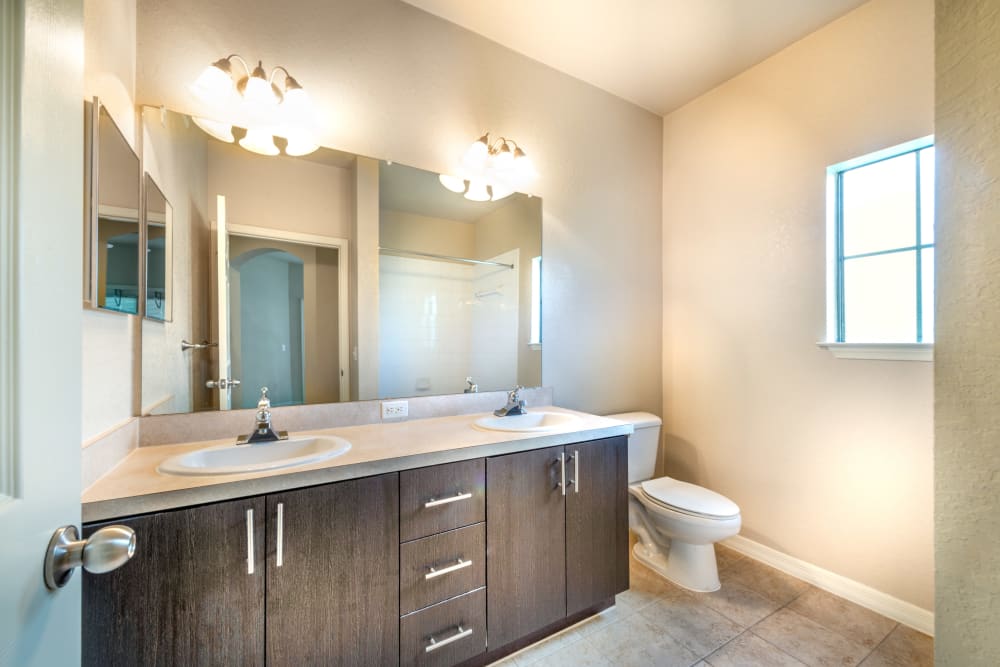 Clean Bathroom a model home at Mirador & Stovall at River City in Jacksonville, Florida