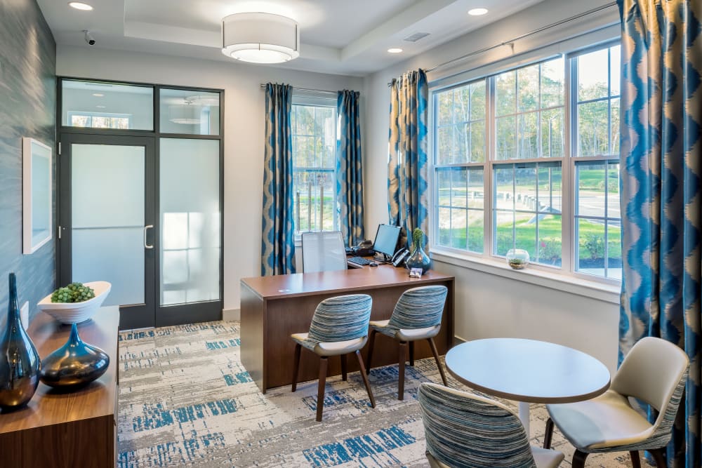 Seating in the leasing office at Cove at Gateway Commons in East Lyme, Connecticut