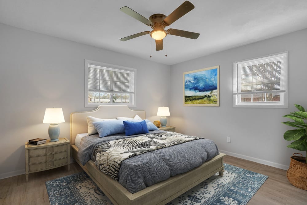 A ceiling fan in an apartment bedroom at Alpine Apartment Homes in Columbus, Georgia