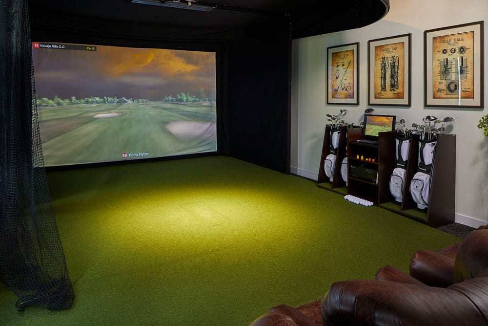 Indoor golf simulator at Murano in Seattle, Washington