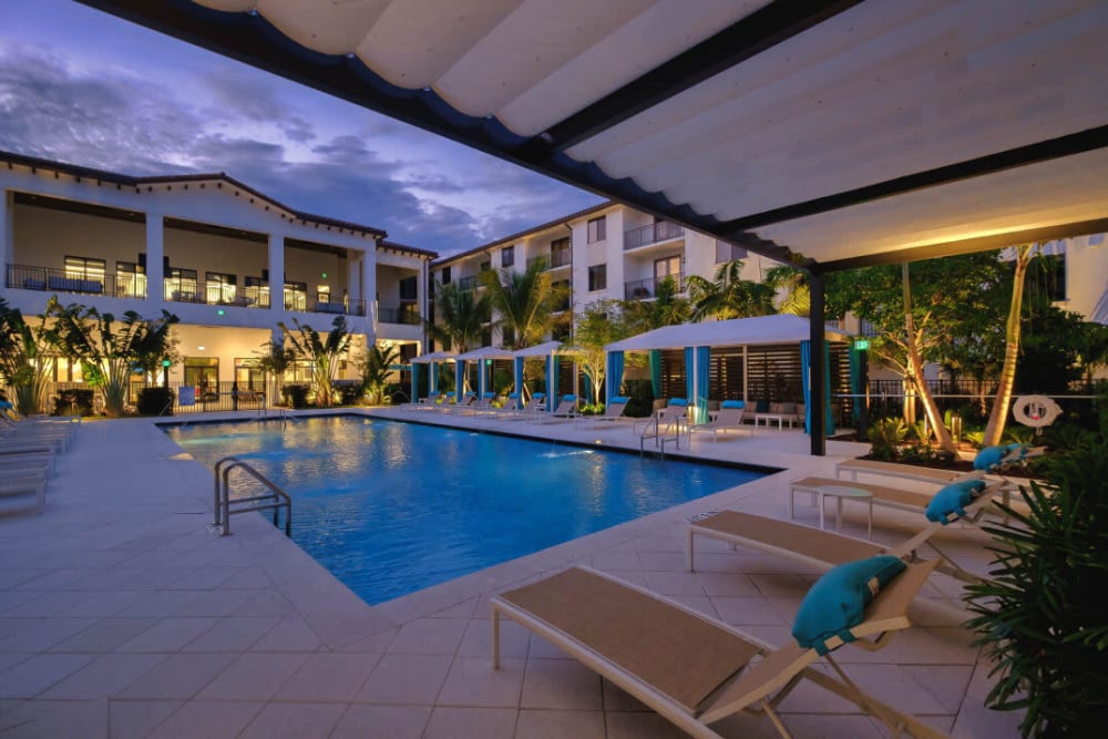 Private cabanas poolside at The Residences at Monterra Commons in Cooper City, Florida