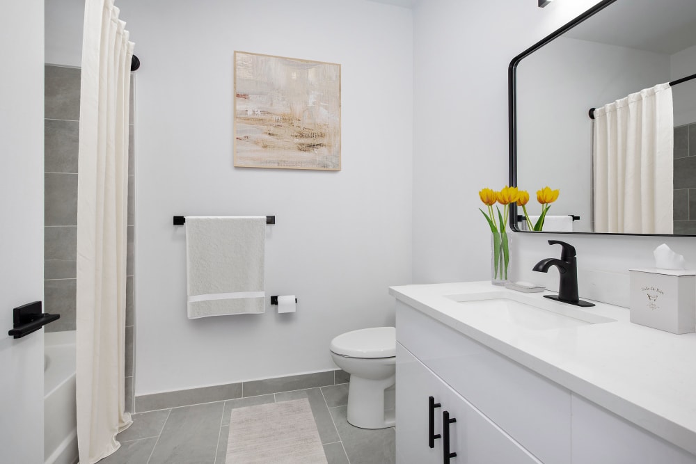 Renovated bathroom In Select Apartments | 55 Riverwalk Place in West New York