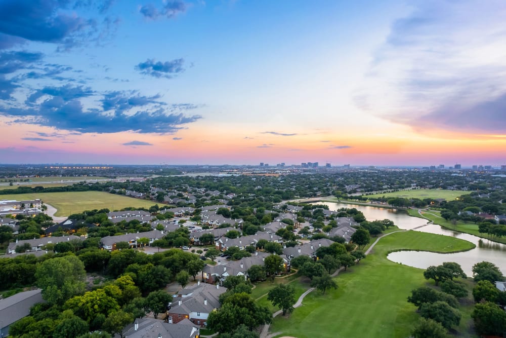 Community shot and golf course with lake at Marquis at Stonebriar in Frisco, Texas