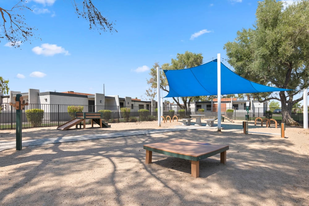 Outdoor game area at Delano in Mesa, Arizona