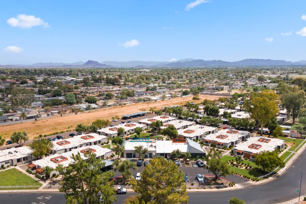 Aerial view housing community at Delano in Mesa, Arizona
