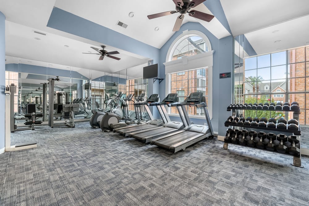 Fully equipped fitness center at Marquis on Pin Oak in Houston, Texas