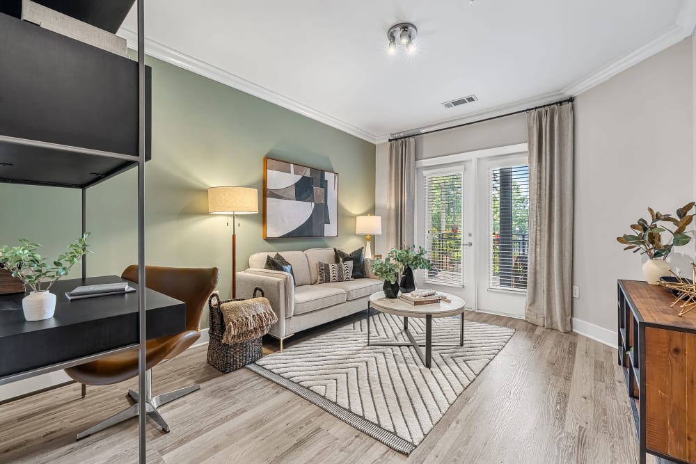 living room with wood style floors at Marq Eight in Atlanta, Georgia