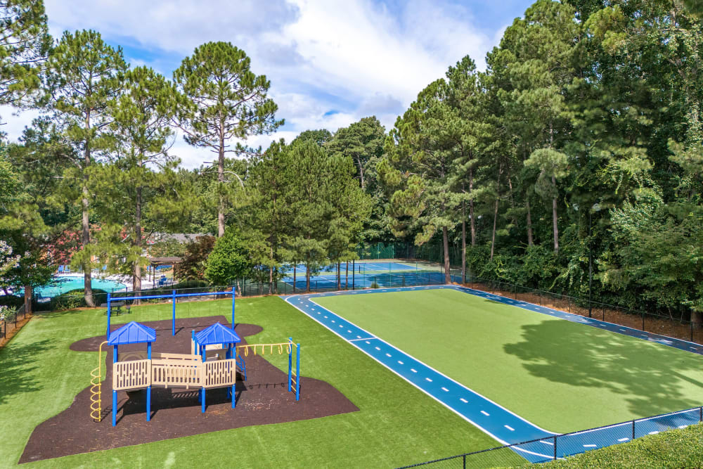 race track, play ground and  tennis court arial view at Marquis at Perimeter Center in Atlanta, Georgia