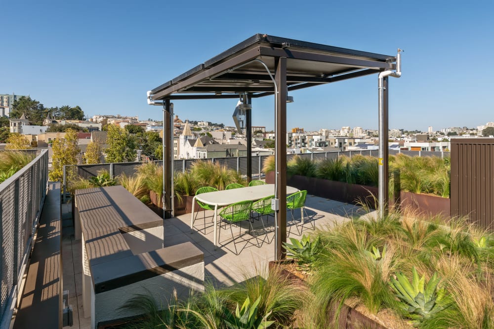 Covered dining table on the roof at 188 Octavia in San Francisco, California