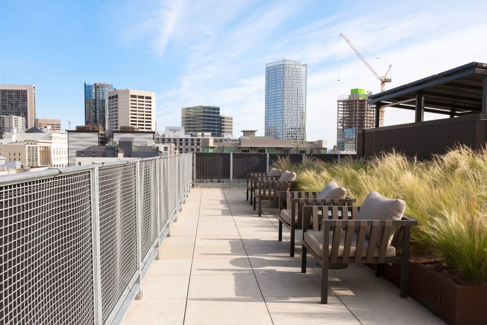 Seating on the rooftop deck at 188 Octavia in San Francisco, California