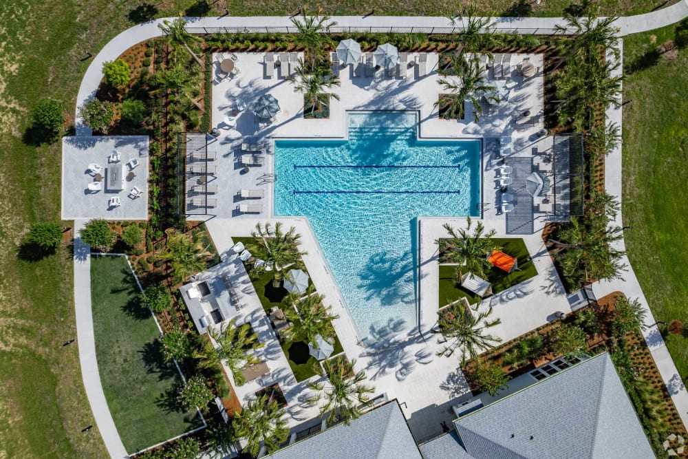 Aerial of pool in the daytime