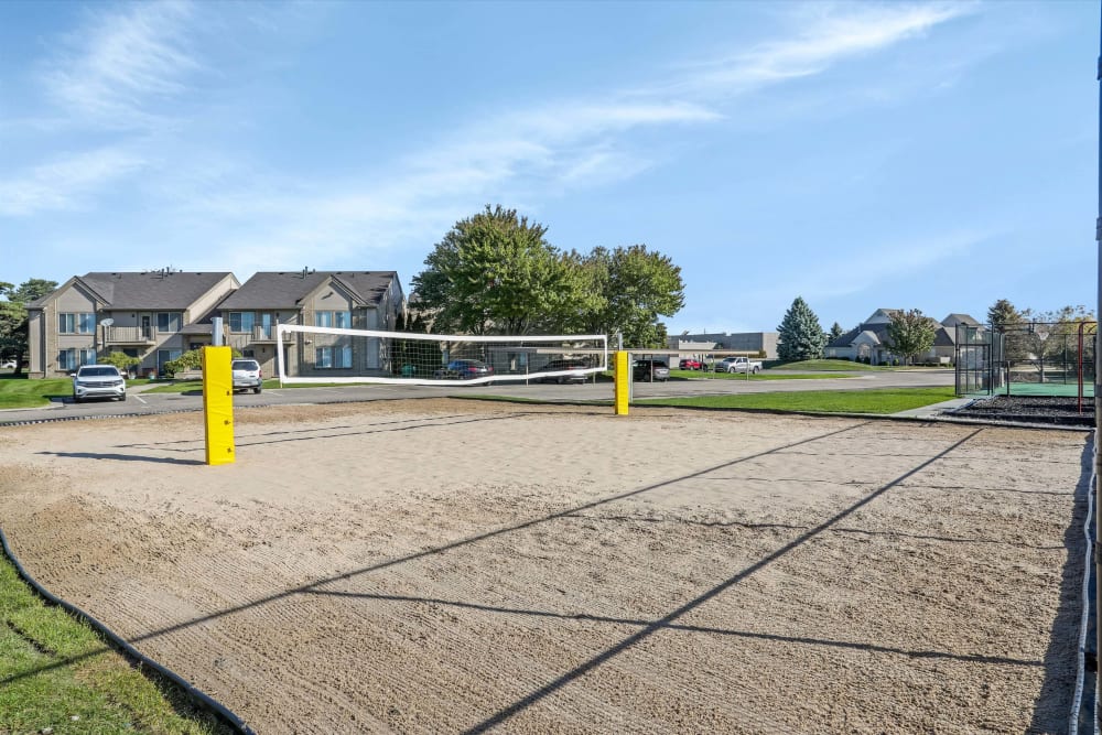 Full-size sand volleyball court at Lakeside Terraces in Sterling Heights, Michigan