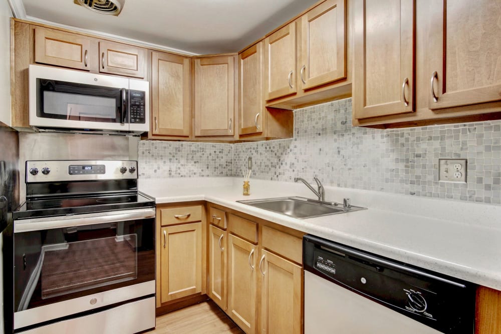 Quartz countertops in a model home's kitchen at Heritage at Shaw Station in Washington, District of Columbia