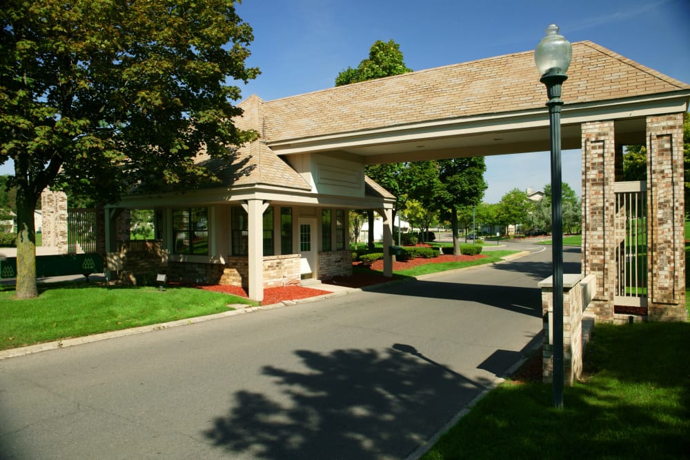Gatehouse and driveway at Muirwood in Farmington Hills, Michigan