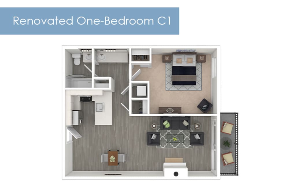 Renovated One-Bedroom Floor Plan C1 at The Meadows